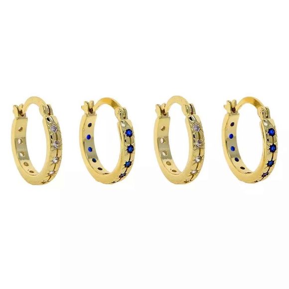 FIVE AND TWO LISBETH EARRINGS 18K GOLD PLATED SAPPHIRE BLUE DIAMOND CUT CRYSTAL - Picture 4 of 4